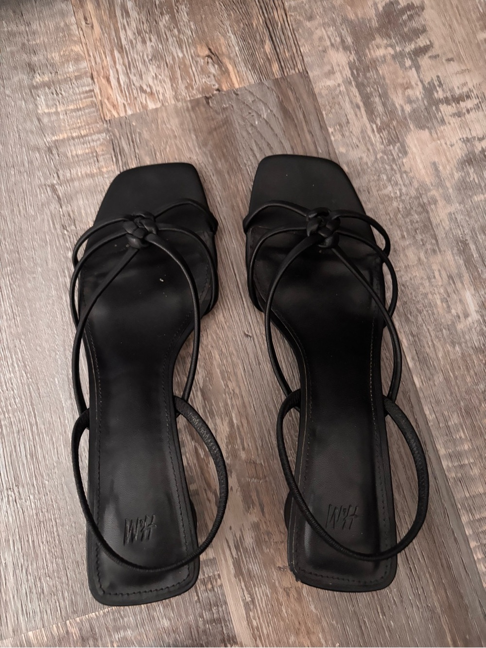 H&M Black Strappy Knot Square-Toe Sandals